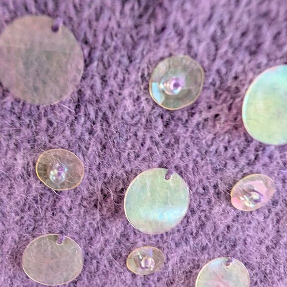 Vintage Jessica Purple Angora Sleeveless Sweater Beaded Sequins Soft Glam Large - Picture 10 of 13